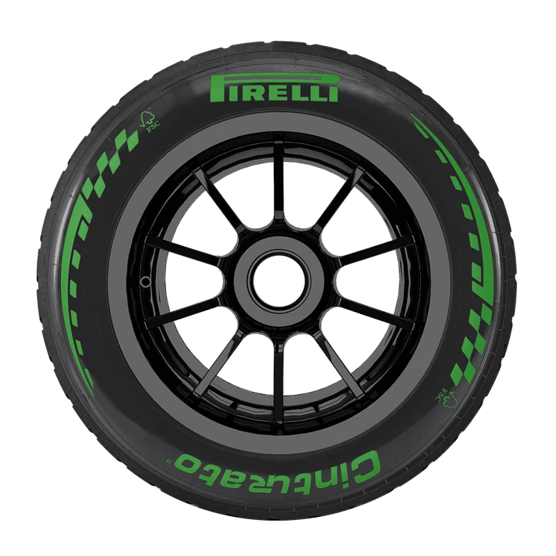 Pneu Pirelli P Zero de Formule 1 à flancs verts, pneu pluie intermédiaire
